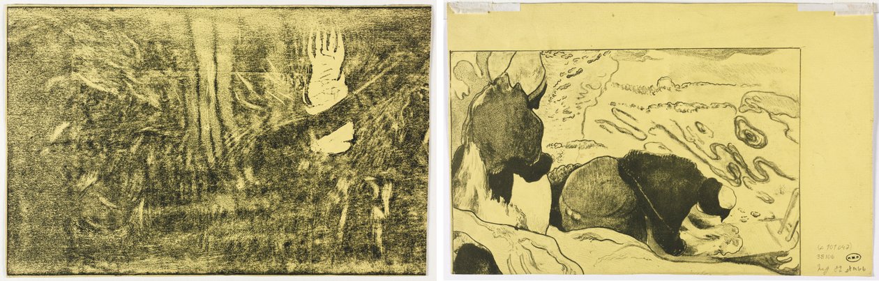 De duivel spreekt (Mahna No Varua Ino) (recto); Vrouwen die kleren wassen (verso) door Paul Gauguin
