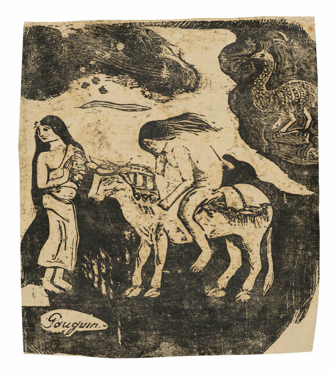 De verkrachting van Europa, uit de reeks late houtblokdrukken door Paul Gauguin