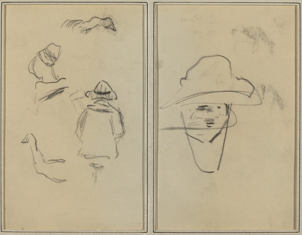 Twee Bretonse Figuren en Studies van Twee Ganzen; Man met Hoed door Paul Gauguin
