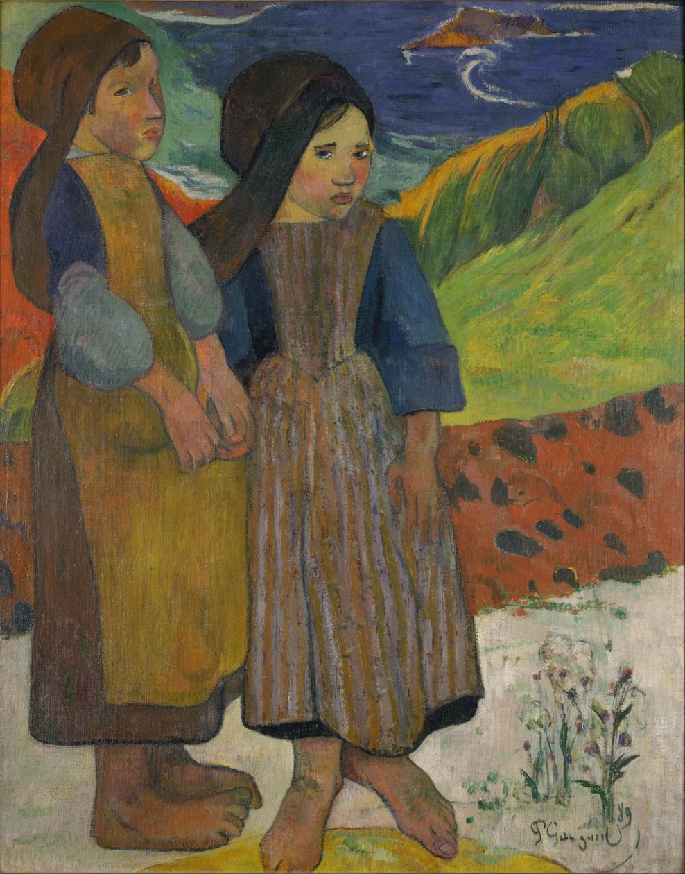 Twee Bretonse meisjes aan zee door Paul Gauguin