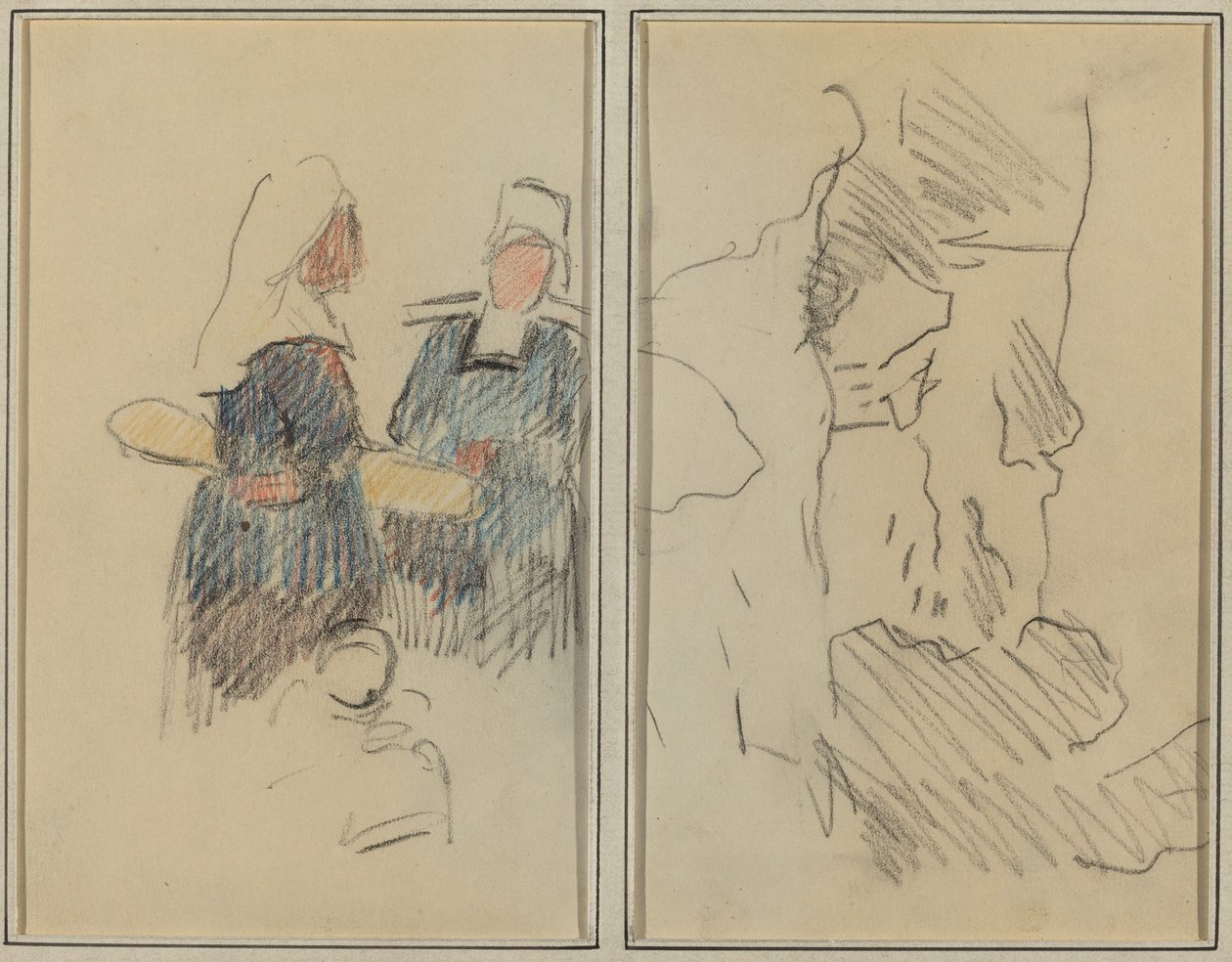 Twee Bretonse Vrouwen; Landschap [recto] door Paul Gauguin