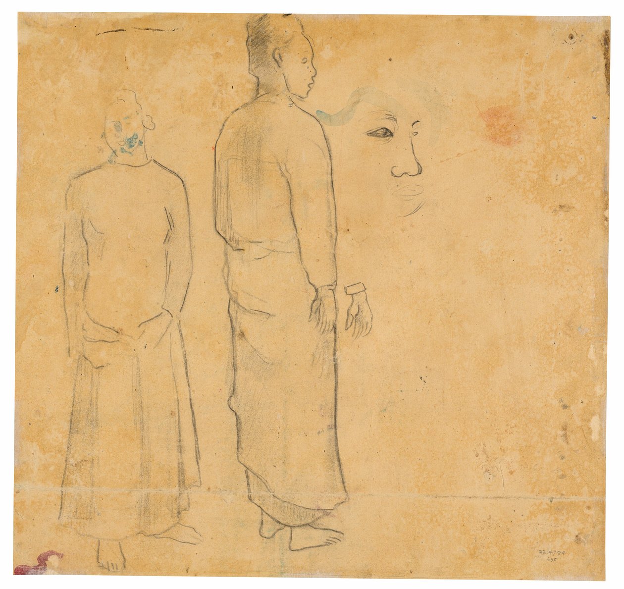 Twee figuren (verwant aan het schilderij Tahitiaans landschap) door Paul Gauguin