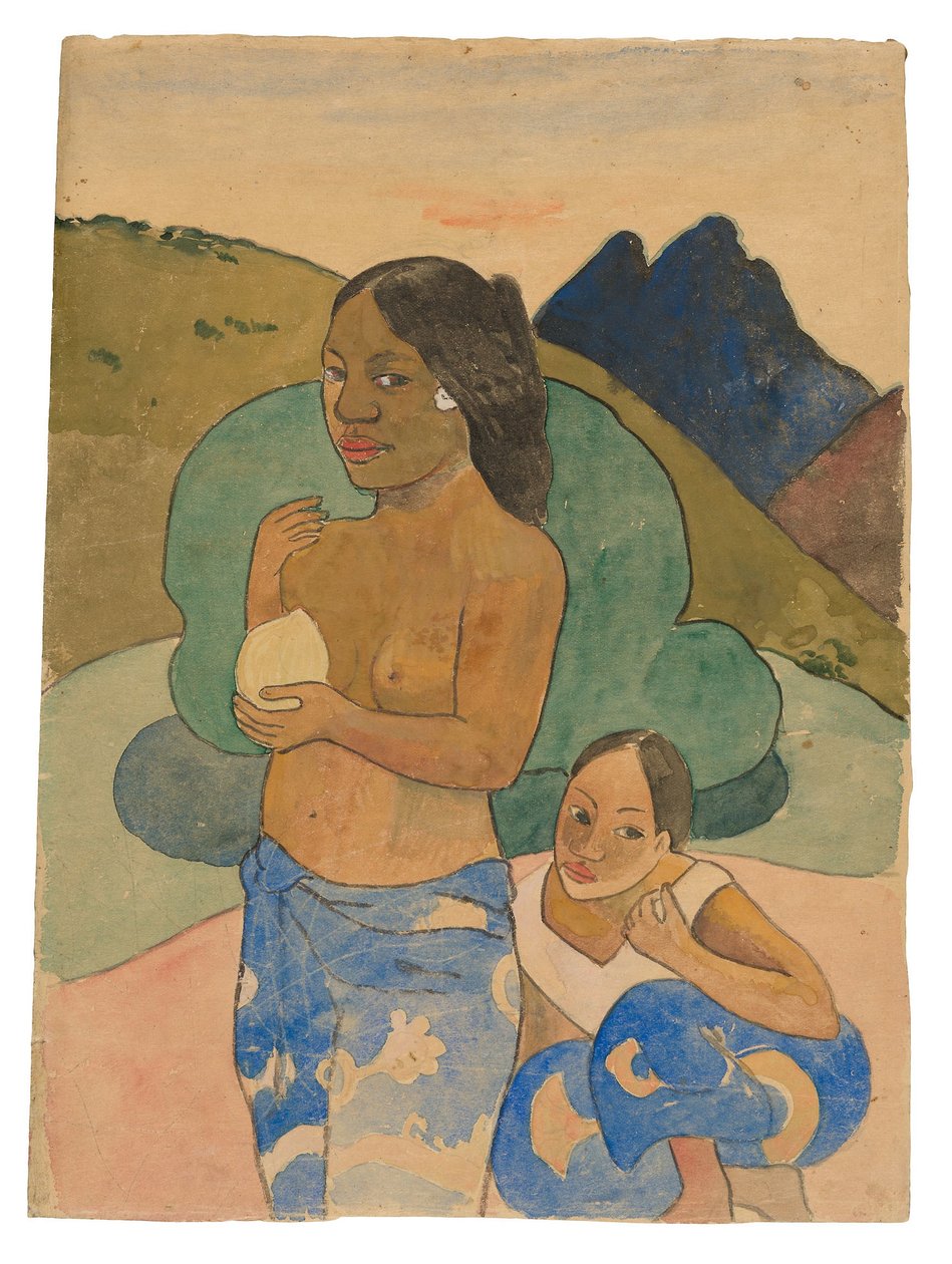 Twee Tahitiaanse vrouwen in een landschap, ca. 1892 door Paul Gauguin