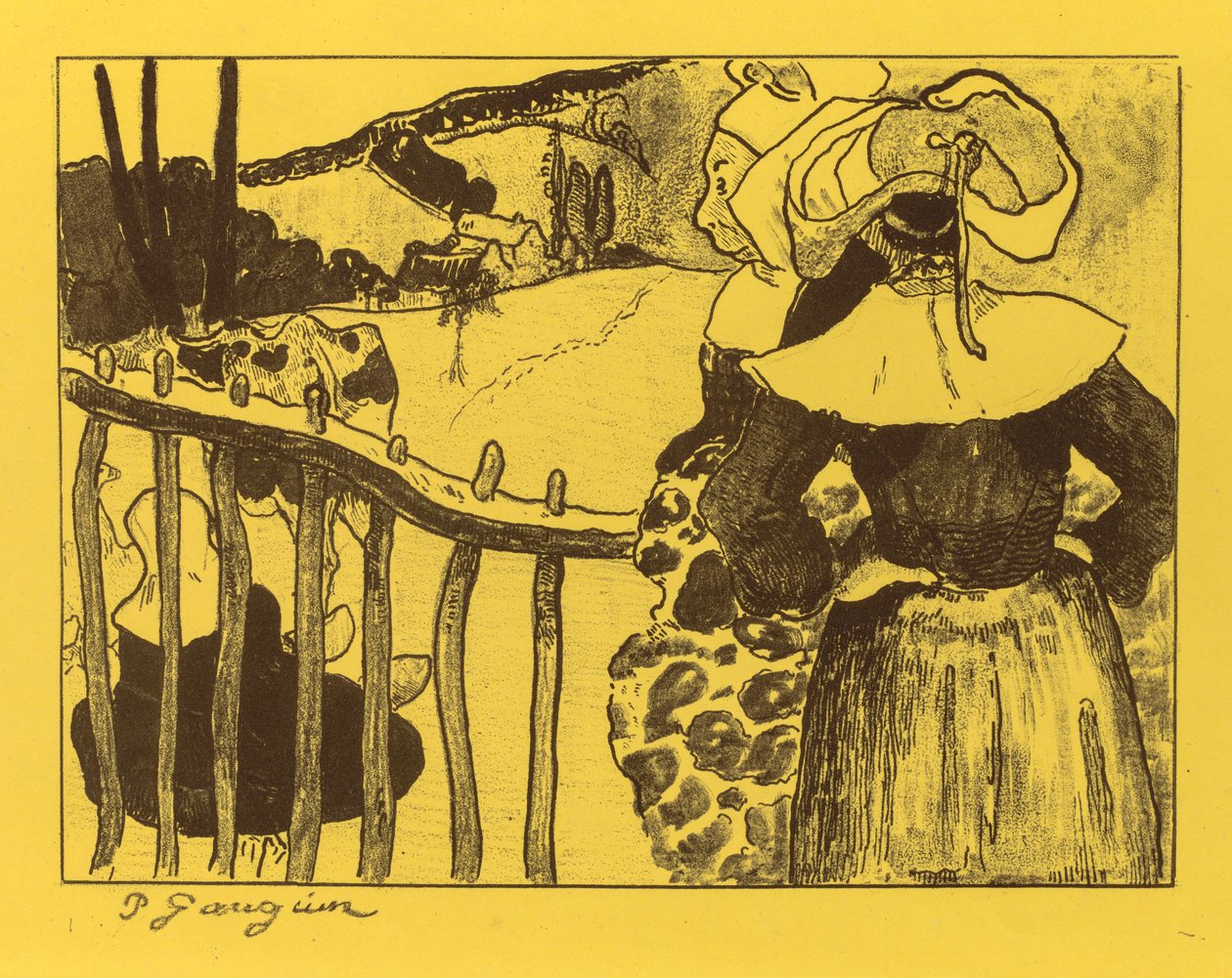 Volpini Suite: Bretonse vrouwen bij een poort door Paul Gauguin