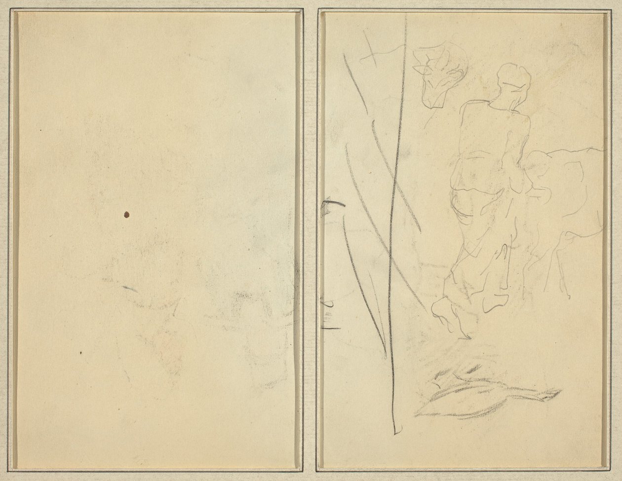 Vrouw met Koe en Gans; Tegenafdruk [verso] door Paul Gauguin