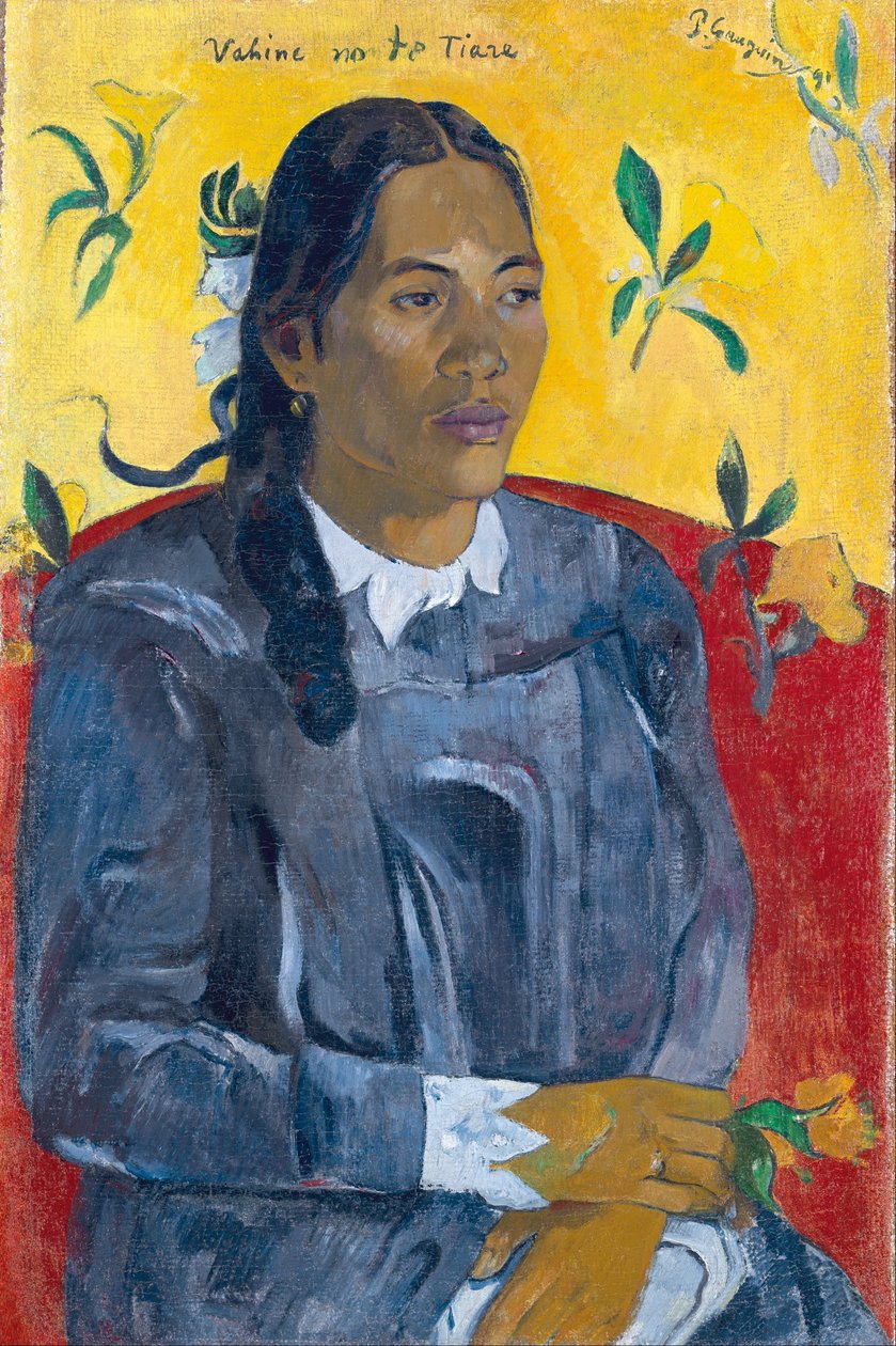 Vrouw met een bloem door Paul Gauguin