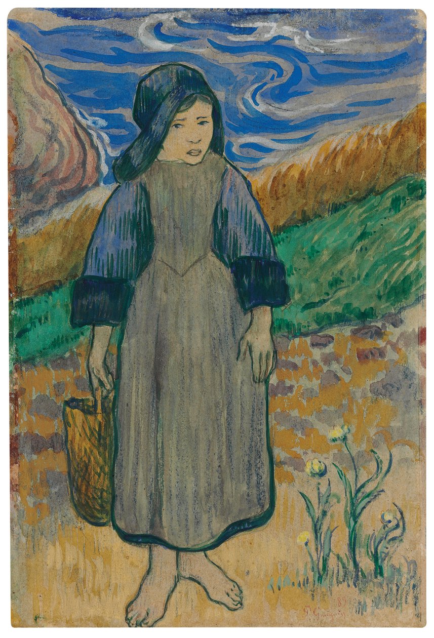 Jonge Bretonse Meisje aan Zee; Jeune Bretonne au bord de la mer door Paul Gauguin