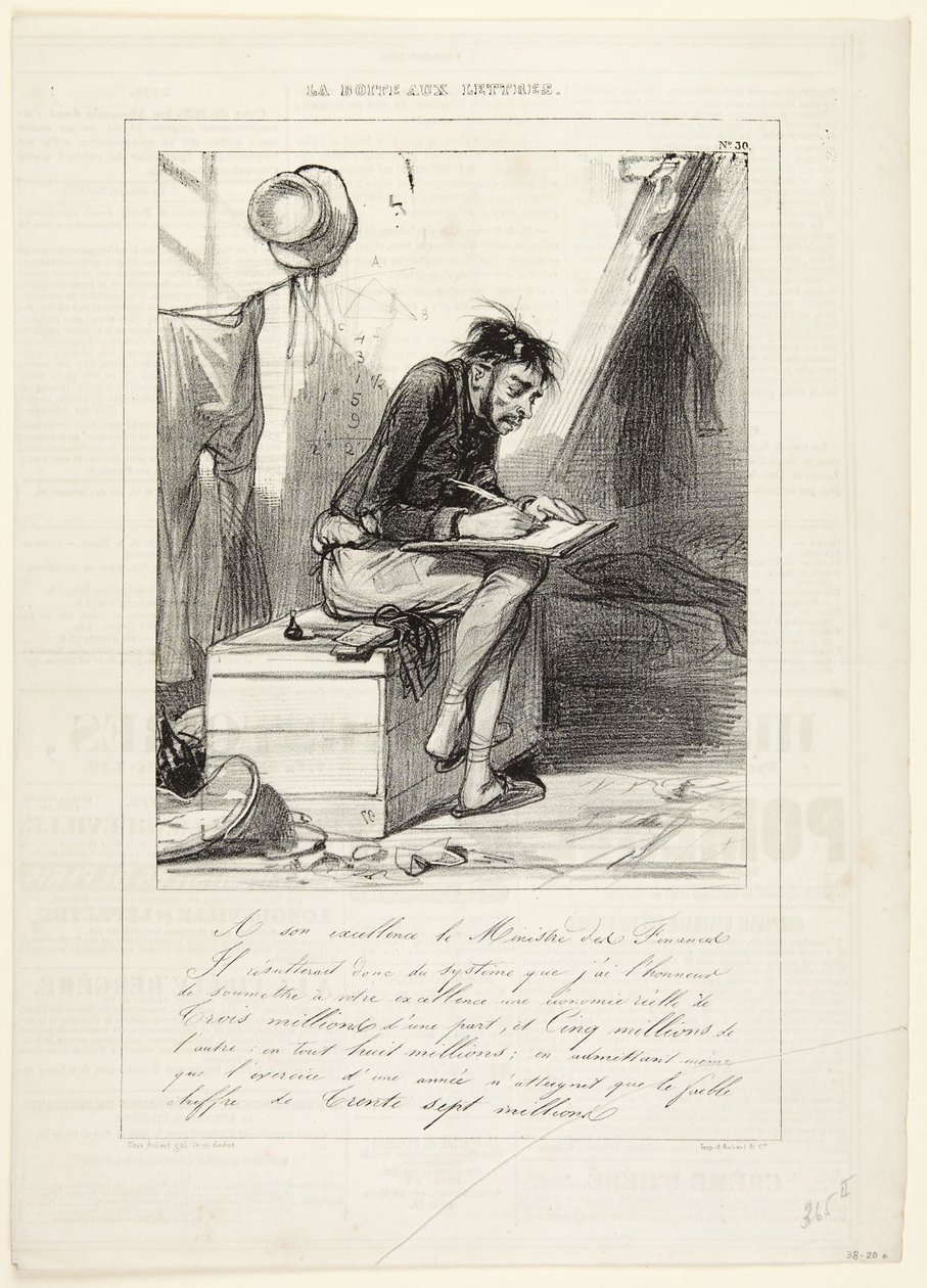 Nr. 30 uit de serie: “La Boîte aux lettres” uit Le Charivari door Paul Gavarni