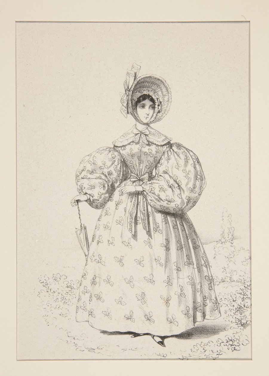 Op de promenade. Mei 1835. Jurk van Engelse mousseline, ... door Paul Gavarni