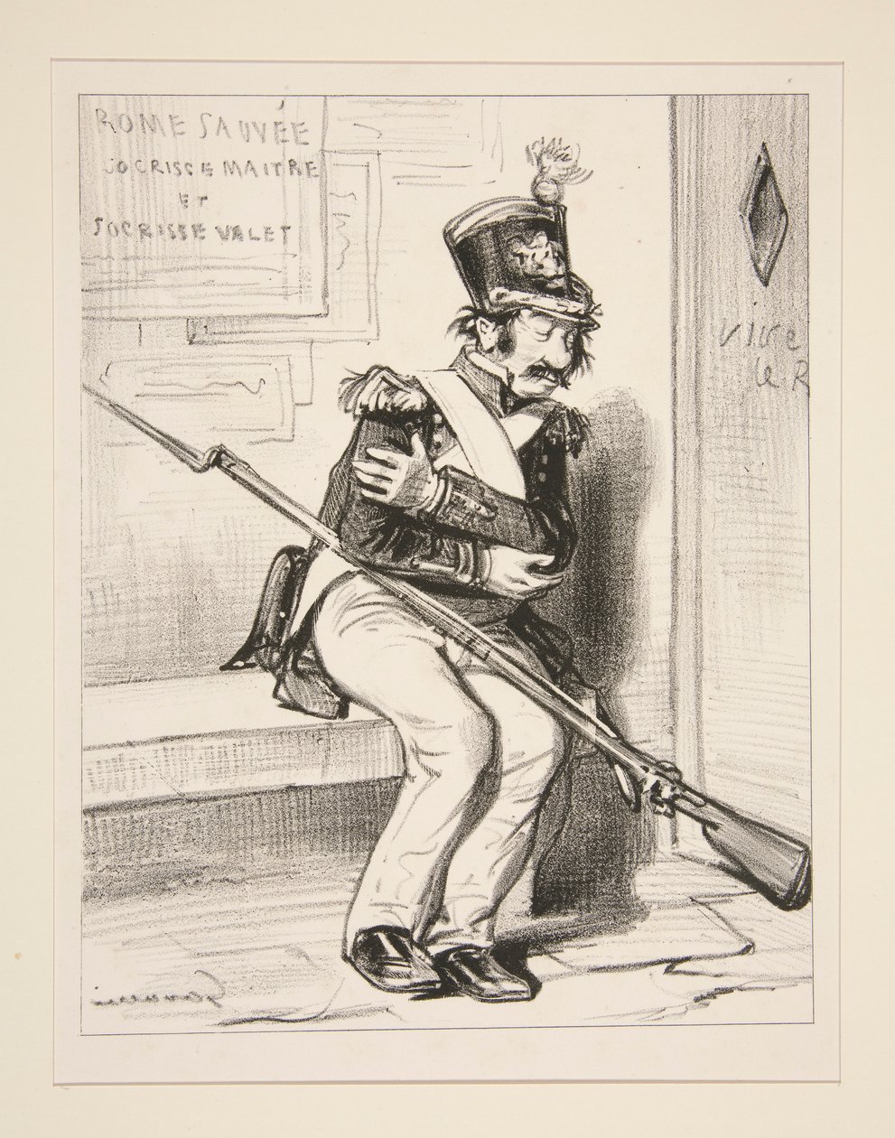 Achille Coqueron, vrijwillige jager van de 2e, droomt dat door Paul Gavarni