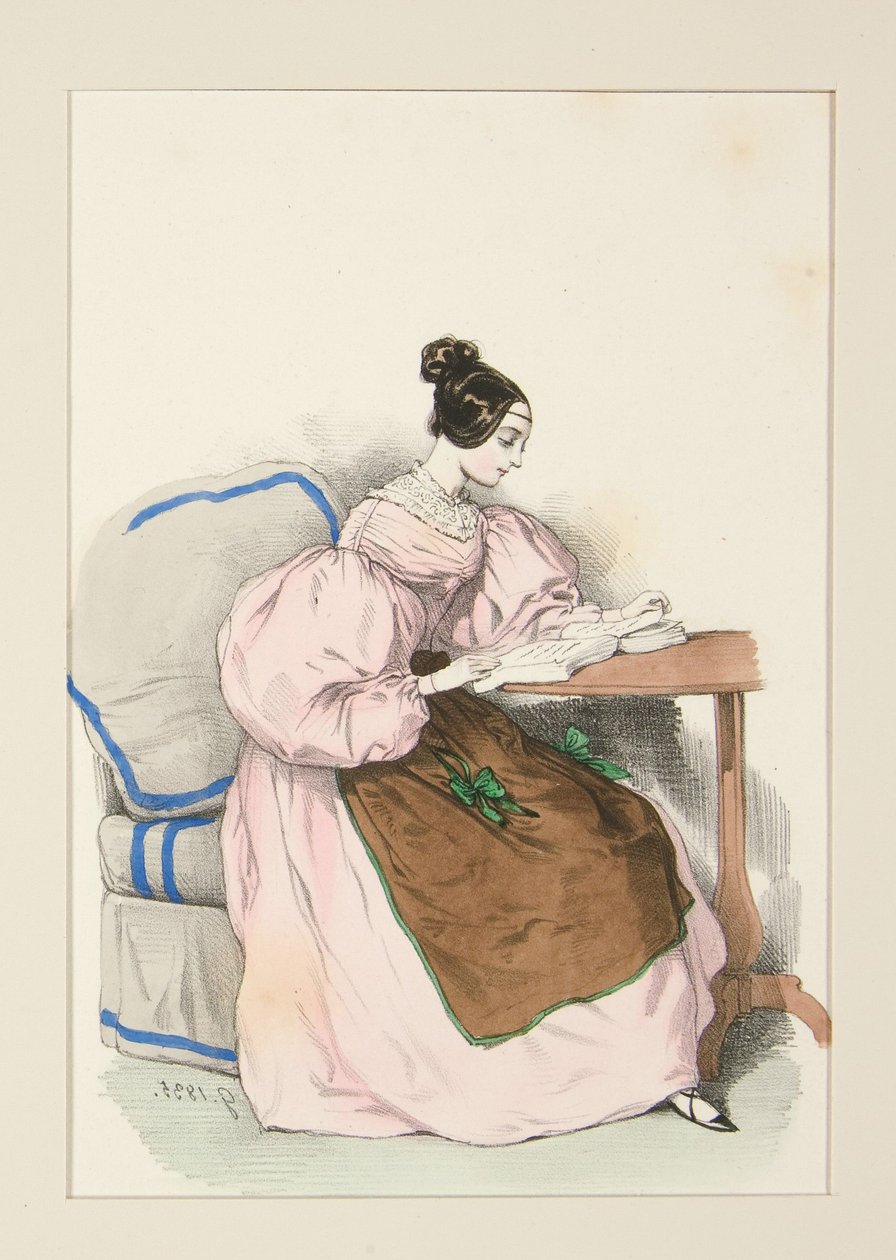 THUIS (september 1835) Jurk van Schotse batist,... door Paul Gavarni
