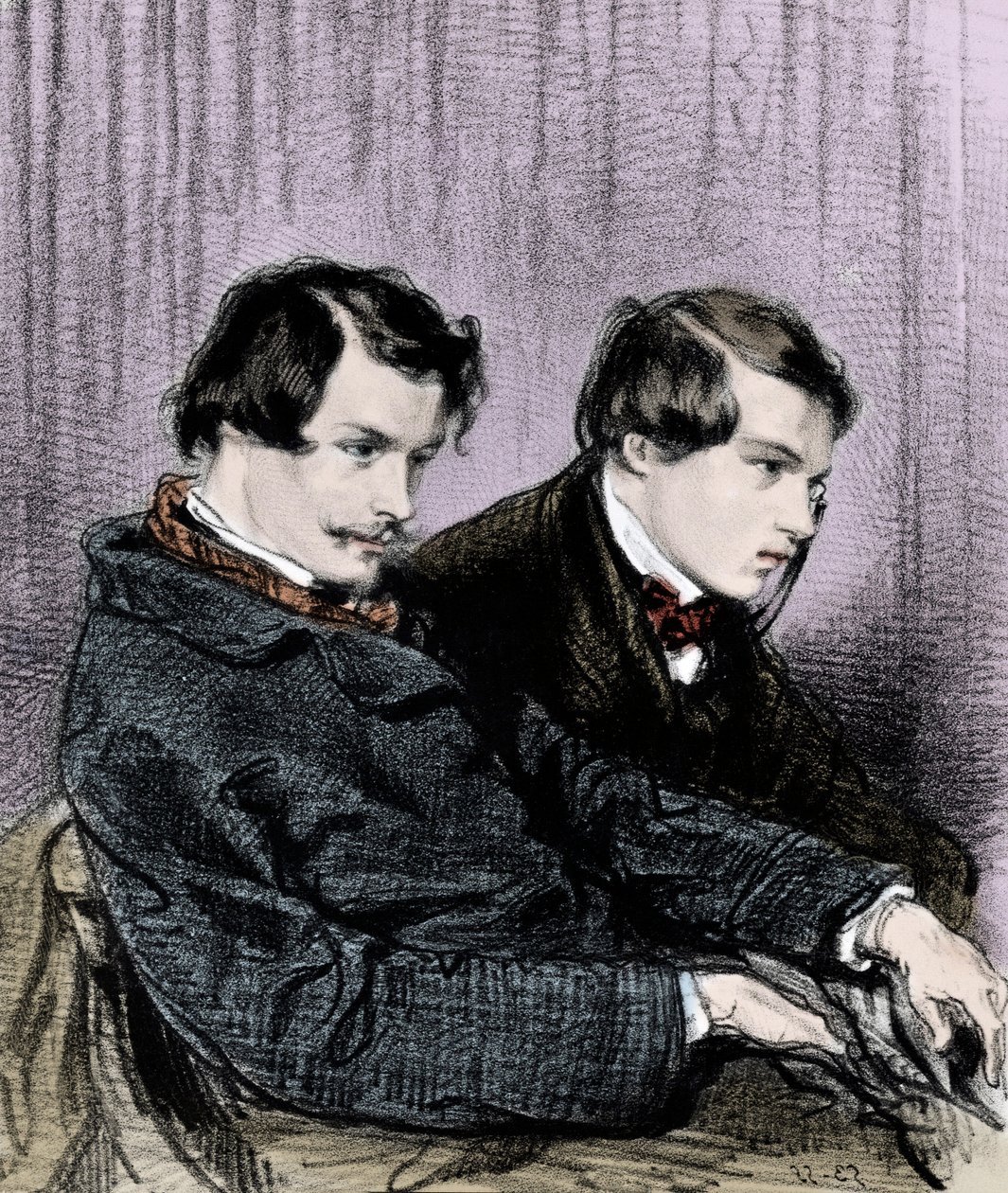 Gebroeders Goncourt - Edmond de Goncourt (1822-1886) en Jules de Goncourt (1830-1870) in een theaterloge door Paul Gavarni