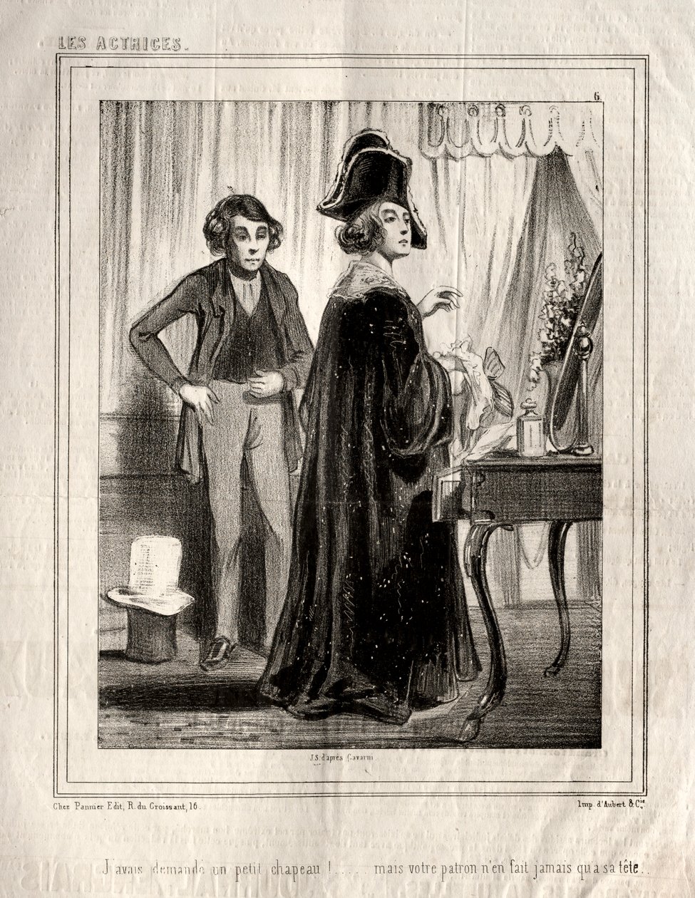 Les Actrices: Javais demande un petit chapeau!, 1843 door Paul Gavarni
