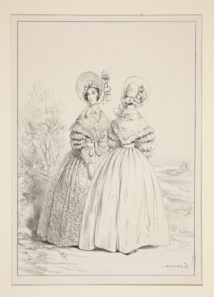 MEI 1837. Muts (sic) met trekkoord en boeket viooltjes; ... door Paul Gavarni