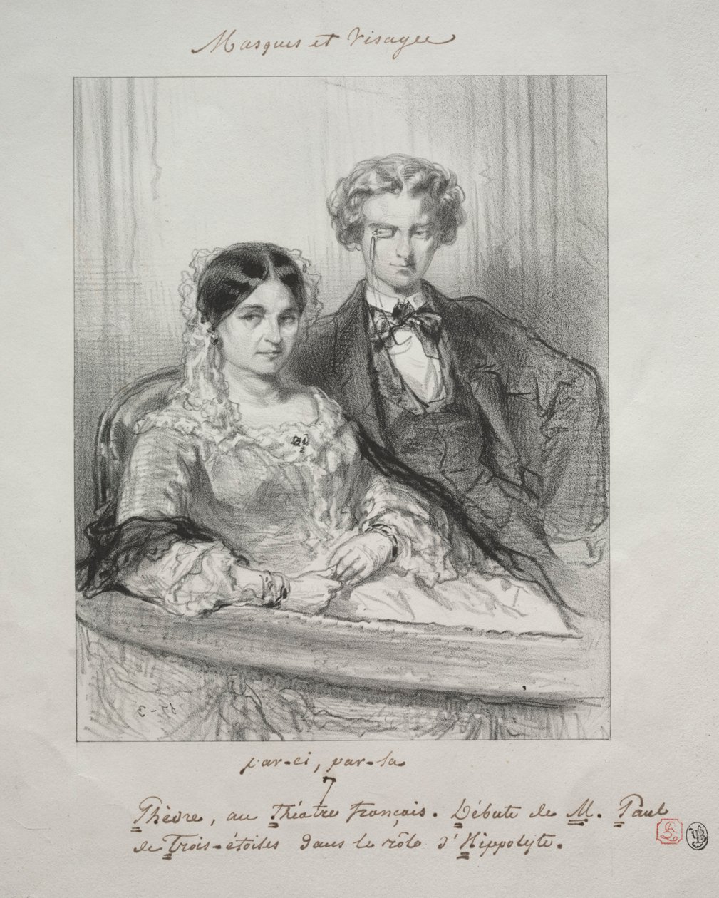 Masques et visages: Paric, par-la: Phèdre au Théâtre-Francais..., 1857-1858 door Paul Gavarni