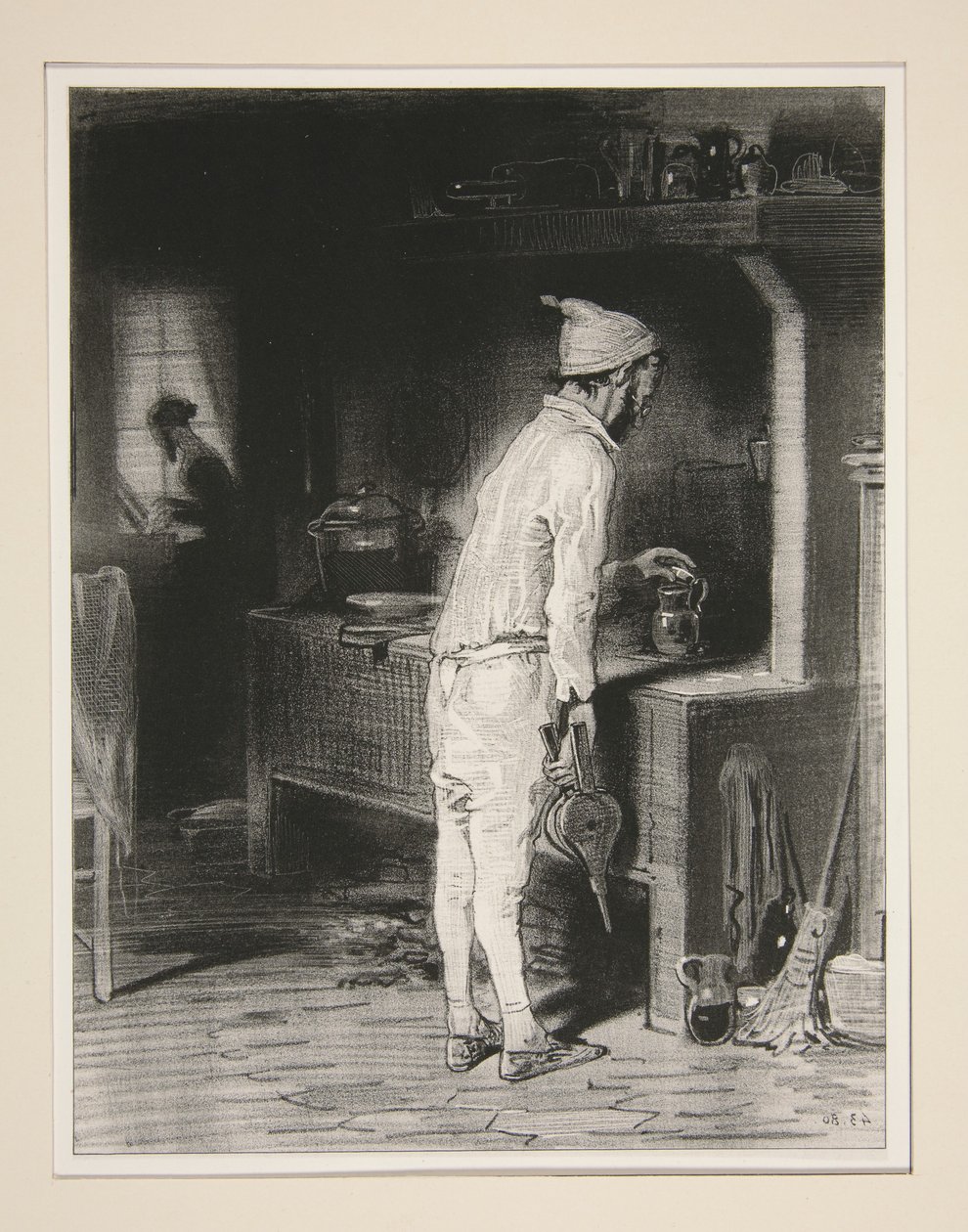 De heer in de keuken, de mevrouw aan de piano. door Paul Gavarni