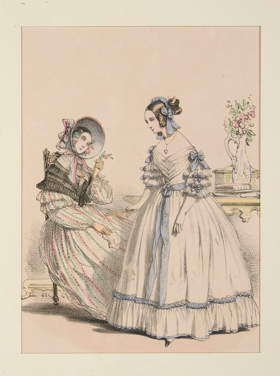 NOVEMBRE 1838. Robe en foulard poil de chèvre à raies perlées; door Paul Gavarni