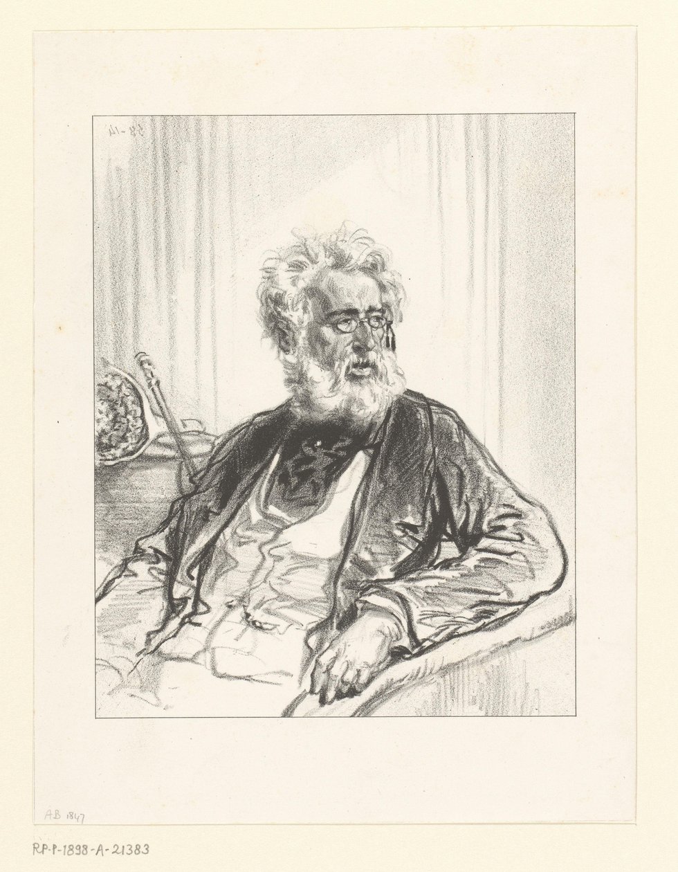 Oude man met witte baard en bril door Paul Gavarni