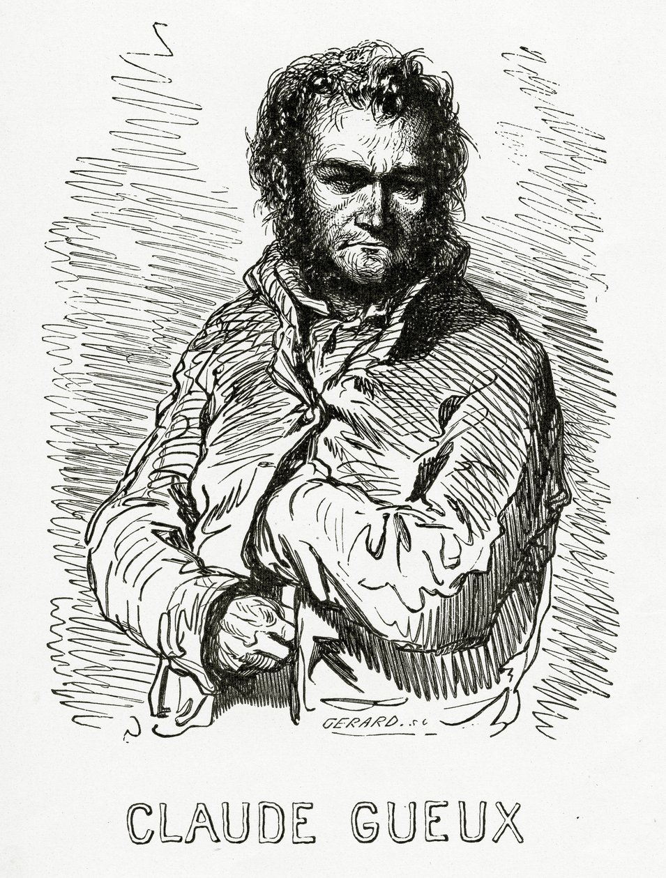 Portret van Claude Gueux, 1834 (zwart-wit gravure) door Paul Gavarni