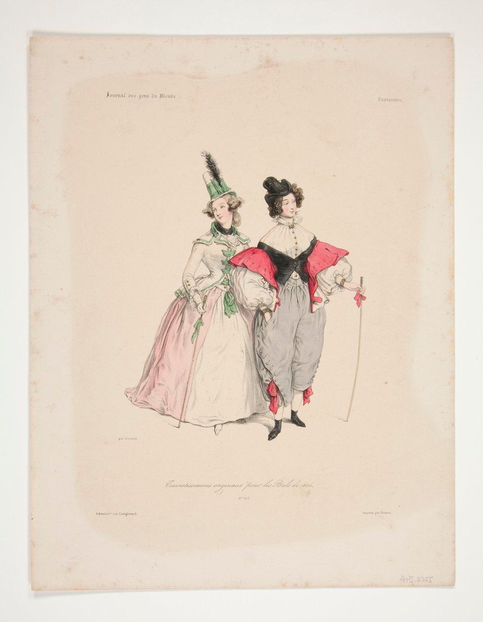 Travestissementen (sic) Origineel voor de bals van 1834. Nos. 2 en 3. door Paul Gavarni