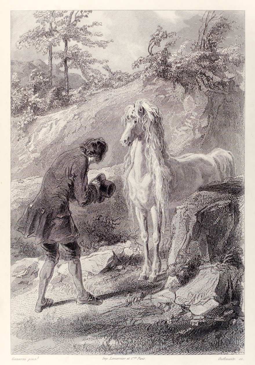 Het paard stopte en staarde naar mij, uit de Franse editie van Gullivers Reizen door Jonathan Swift door Paul Gavarni