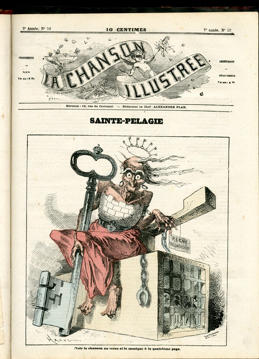 La Chanson illustrée (tijdschrift), nummer 52, Satirisch in Kleuren: Sainte Pelagie - Republikeins, Gevangenissen, Sainte Pelagie - Illustratie door Hadol (1835-1875) door Paul Hadol