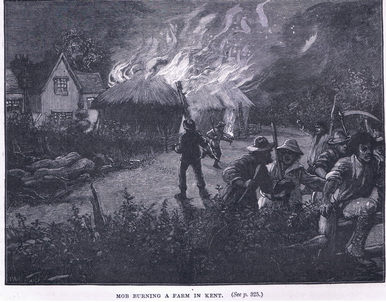 Menigte die een boerderij in Kent in brand steekt in 1830 door Paul Hardy