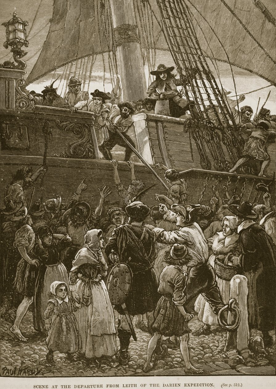 Scène bij het Vertrek uit Leith van de Darien Expeditie, illustratie uit 