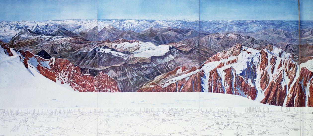 Panoramisch uitzicht op de top van Pelvoux in het Massif des Ecrins, Franse Alpen door Paul Helbronner