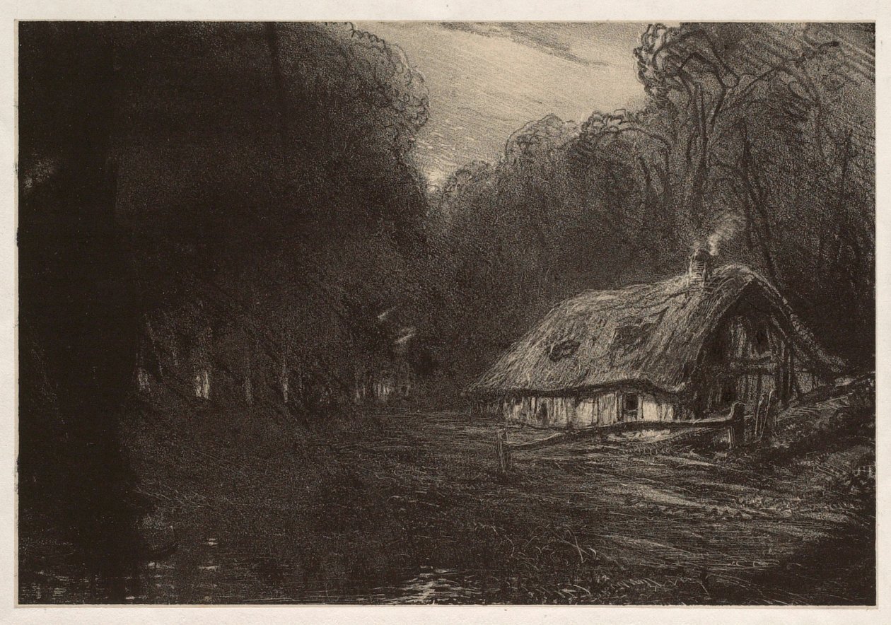 Huisje in het bos door Paul Huet