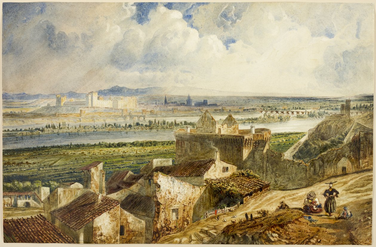Uitzicht op Avignon (vanuit Villeneuve les Avignon) door Paul Huet