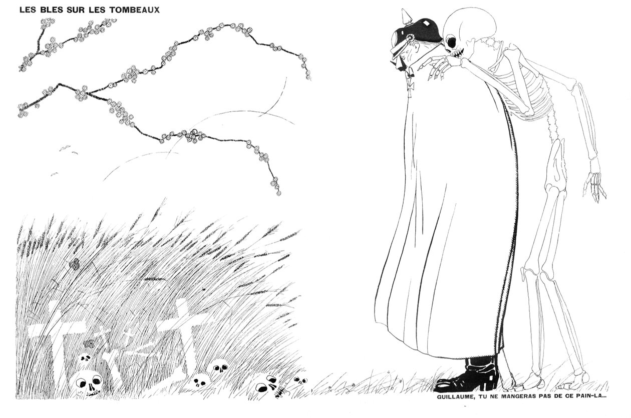 De dood vertelt Kaiser Wilhelm dat hij nooit brood zal eten gemaakt van tarwe die groeit op de lijken en graven van Franse soldaten door Paul Iribe
