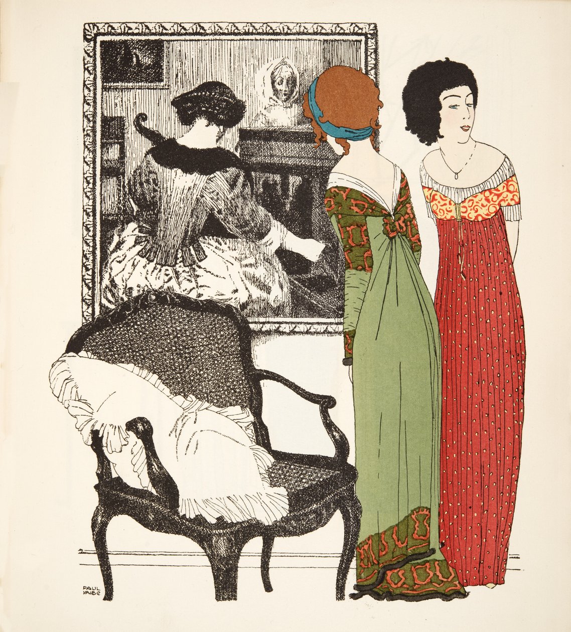 Twee empire lijn jurken uit Les Robes de Paul Poiret gepubliceerd 1908 door Paul Iribe