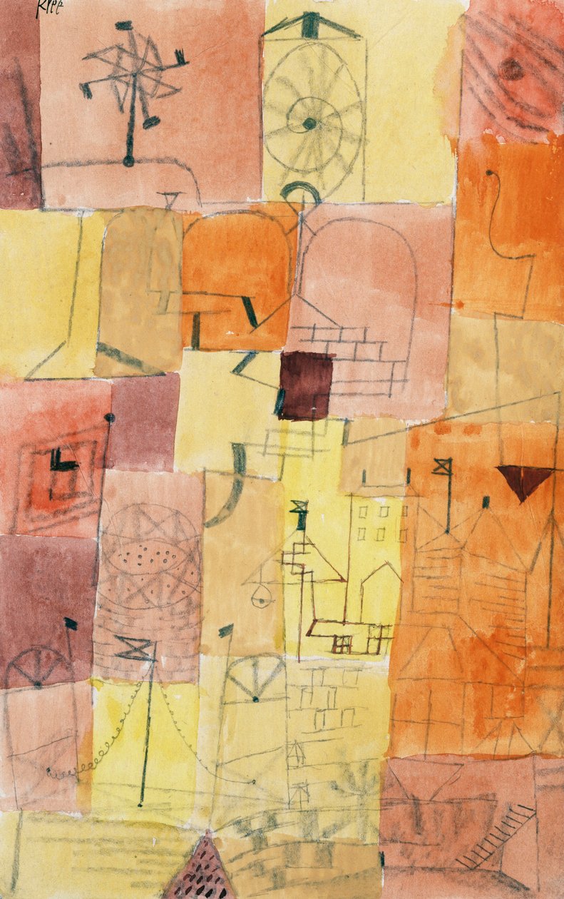Stad van Kinderen met Windmolen door Paul Klee
