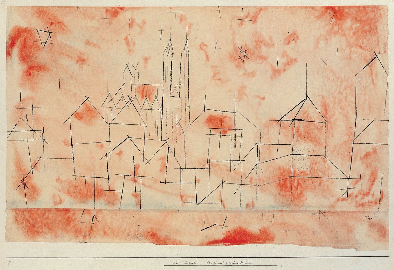 Stad met gotische kathedraal door Paul Klee