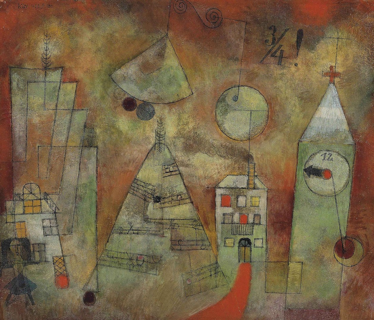 Noodlottig uur om kwart voor twaalf Schicksalstunde um Dreiviertel Zwölf, 1922 door Paul Klee