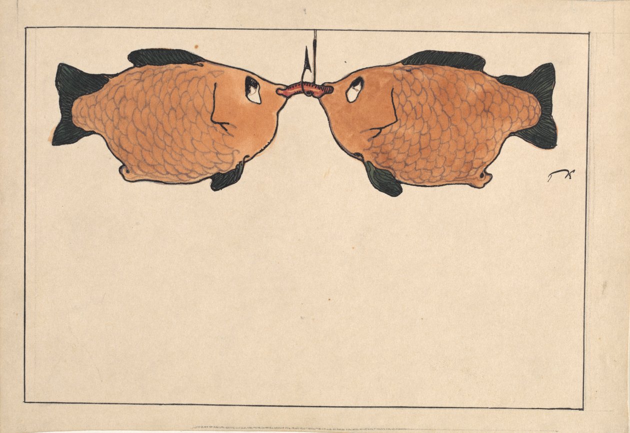 Zonder Titel Twee vissen, een haak, een worm, 1901 door Paul Klee