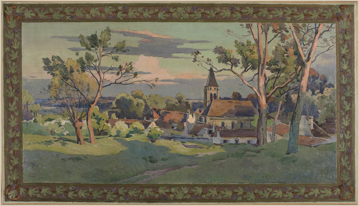 Schets voor het stadhuis van Thiais: dorp met een kerk, circa 1902 door Paul Léon Felix (attr. to) Schmitt
