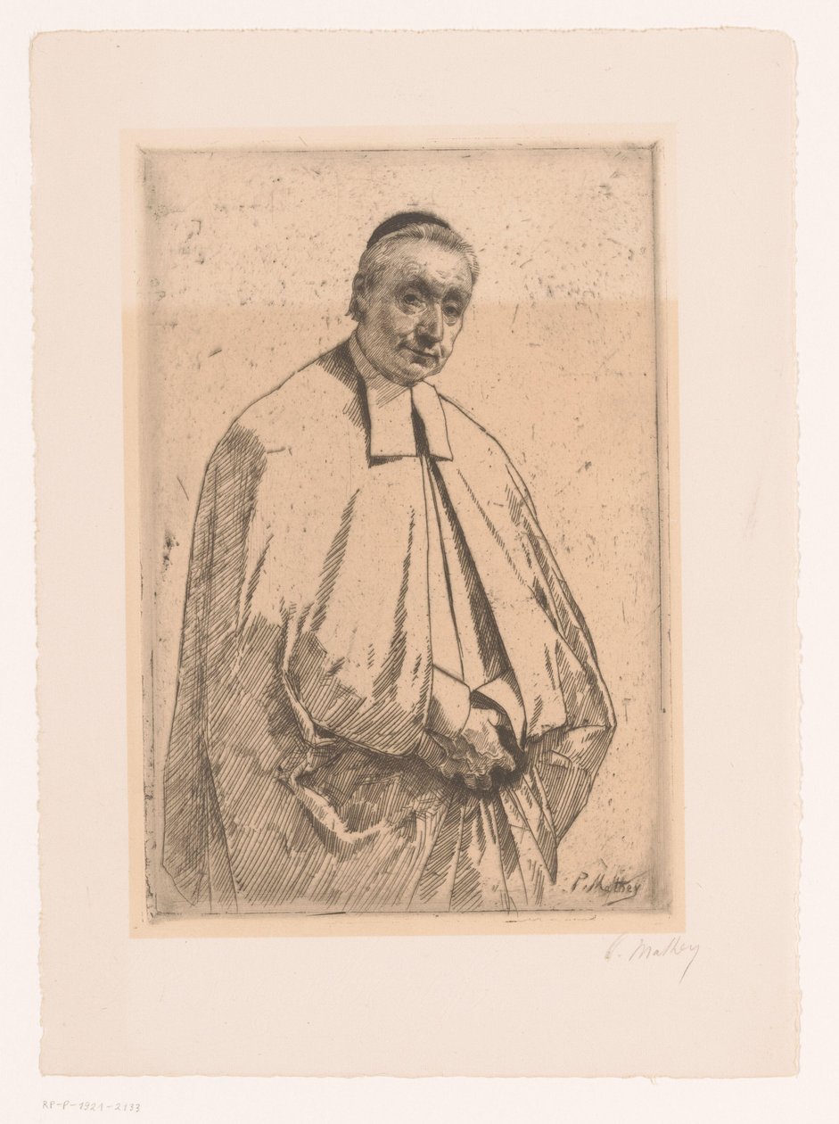 Portret van een geestelijke door Paul Mathey (signed by artist)