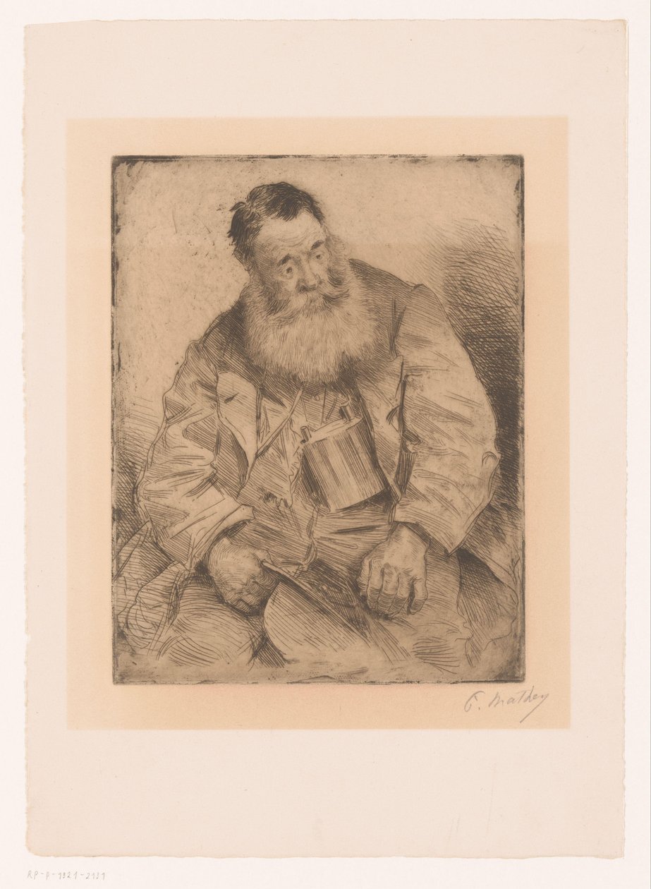 Portret van een zittende man met baard door Paul Mathey (signed by artist)