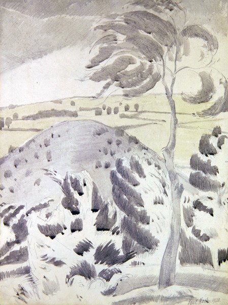 Heuvel en boom door Paul Nash