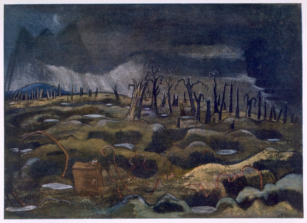 Schemering, uit Britse kunstenaars aan het front, voortzetting van het westelijk front, deel drie, Paul Nash door Paul Nash