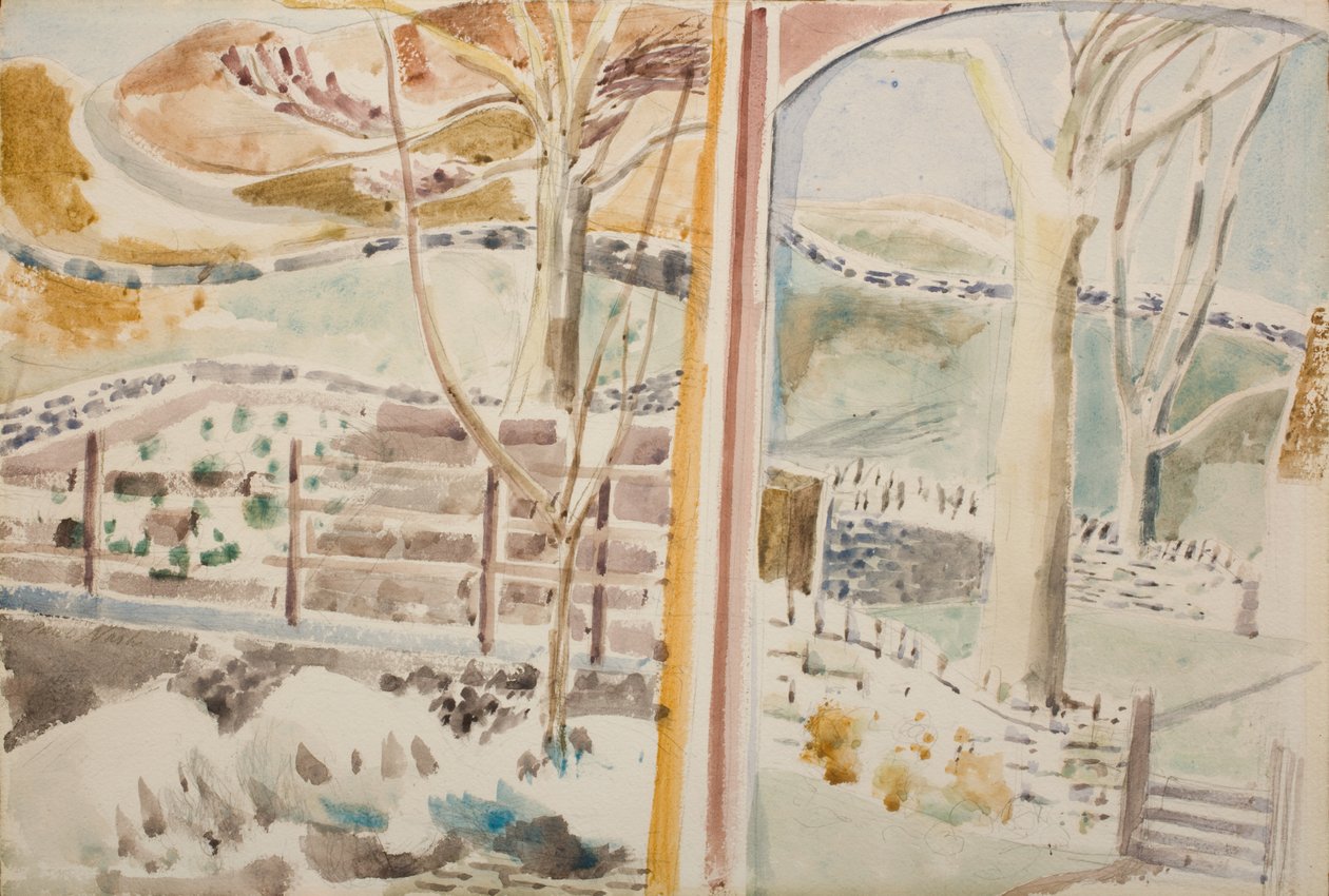 Het landschap door het venster en door het kijkglas door Paul Nash