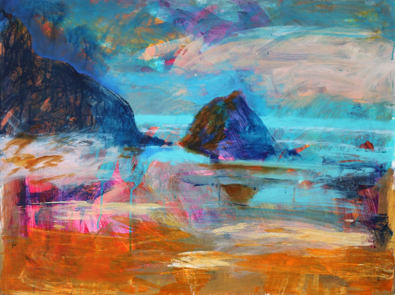 Pembroke kust, 2021 (acryl op board) door Paul Powis