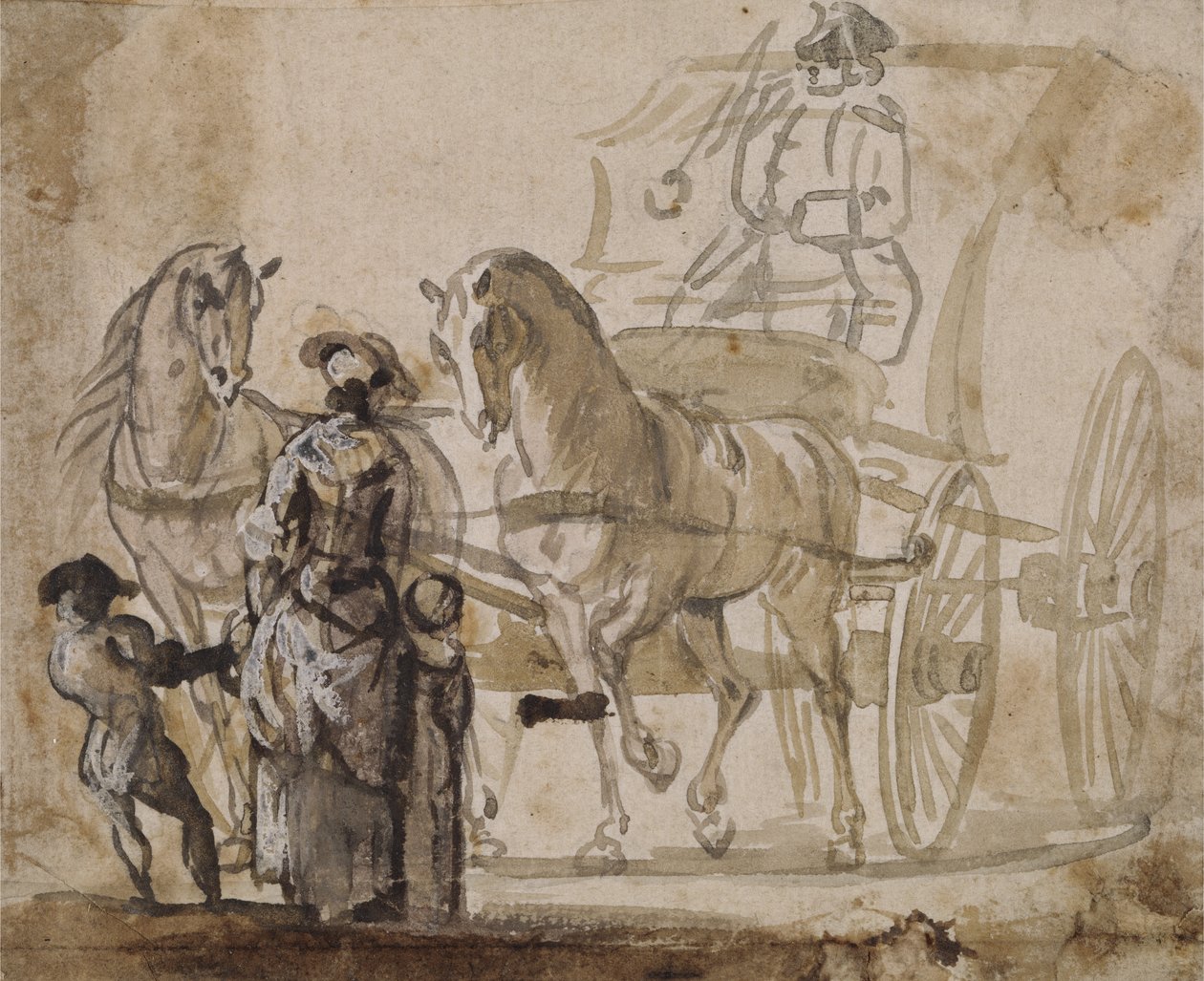 Een Koets en Paar, met Koetsier door Paul Sandby