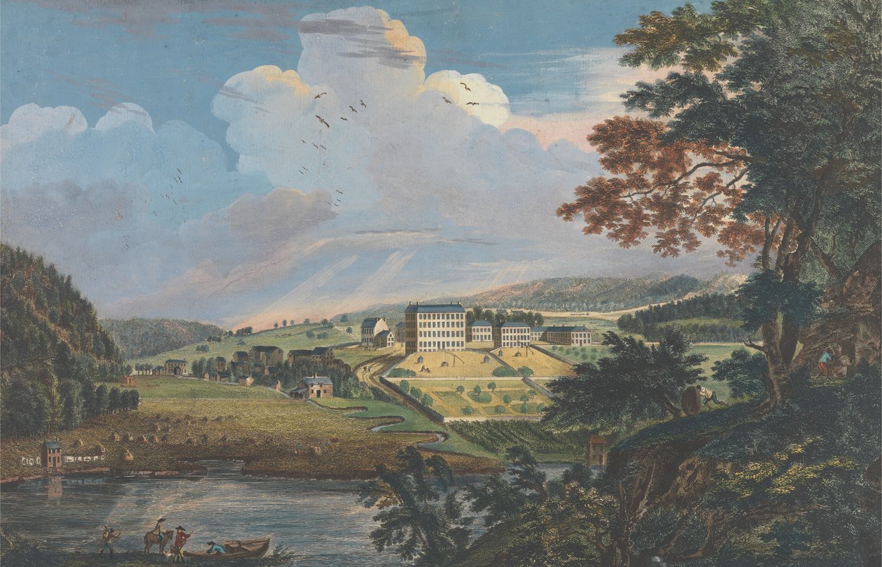 Gezicht op Bethlehem, de grote Moravische nederzetting in de provincie Pennsylvania door Paul Sandby