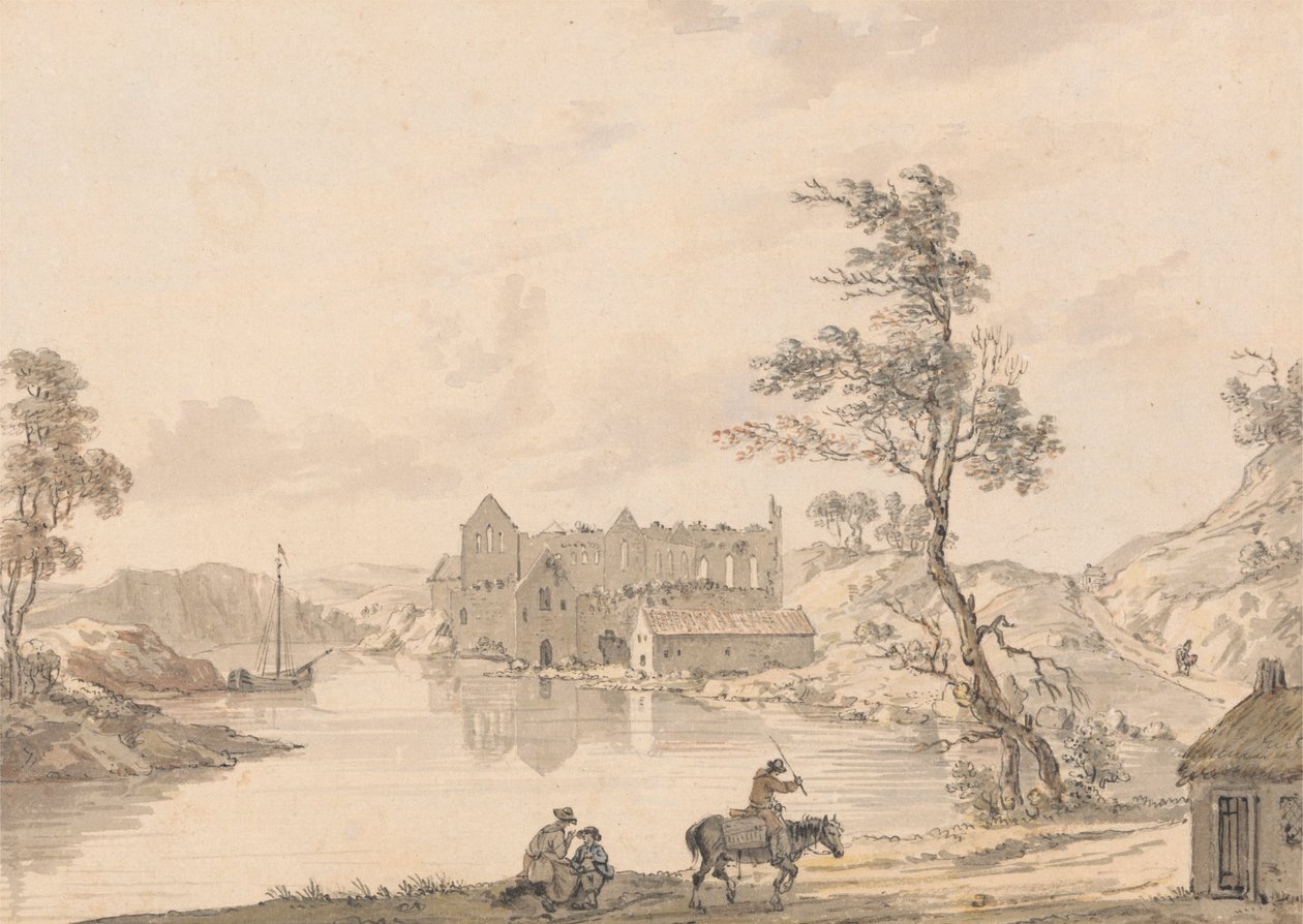 Askeaton Abbey bij Limerick, Ierland aan de rivier Deel door Paul Sandby