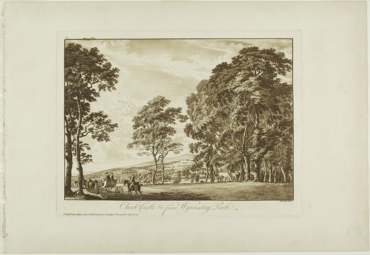 Chirk Kasteel en omgeving vanuit Wynnstay Park door Paul Sandby