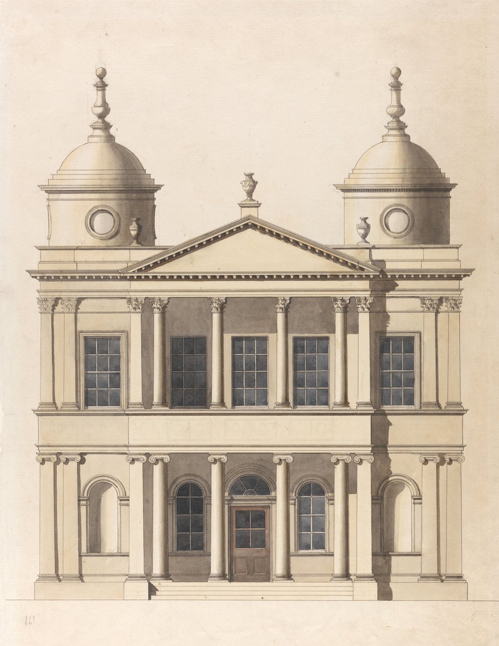Ontwerp voor een kerk. Opstand van de westgevel door Paul Sandby