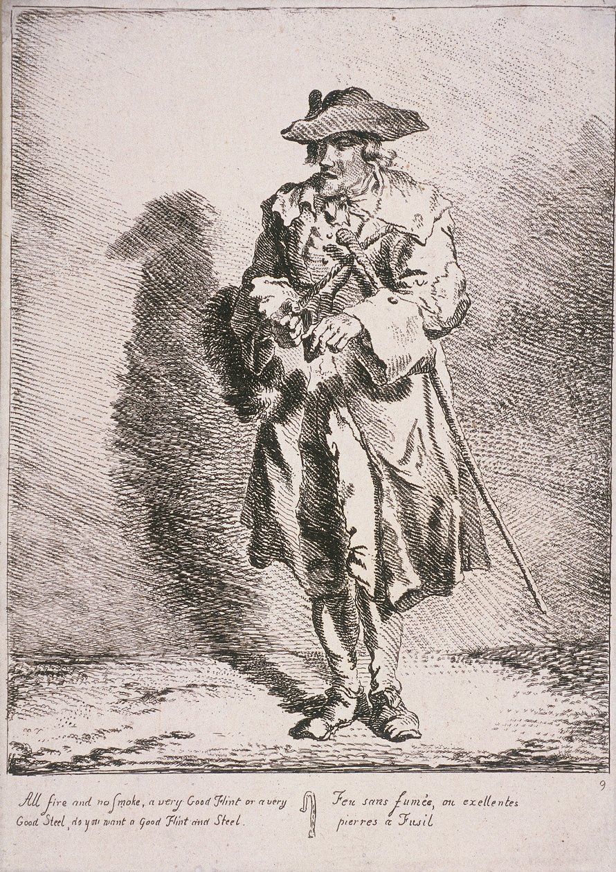 Vuursteen- en staalverkoper, Kreten van Londen door Paul Sandby